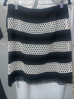 Michael Kors Black and White Eyelet Stripe A-Line Skirt size 10